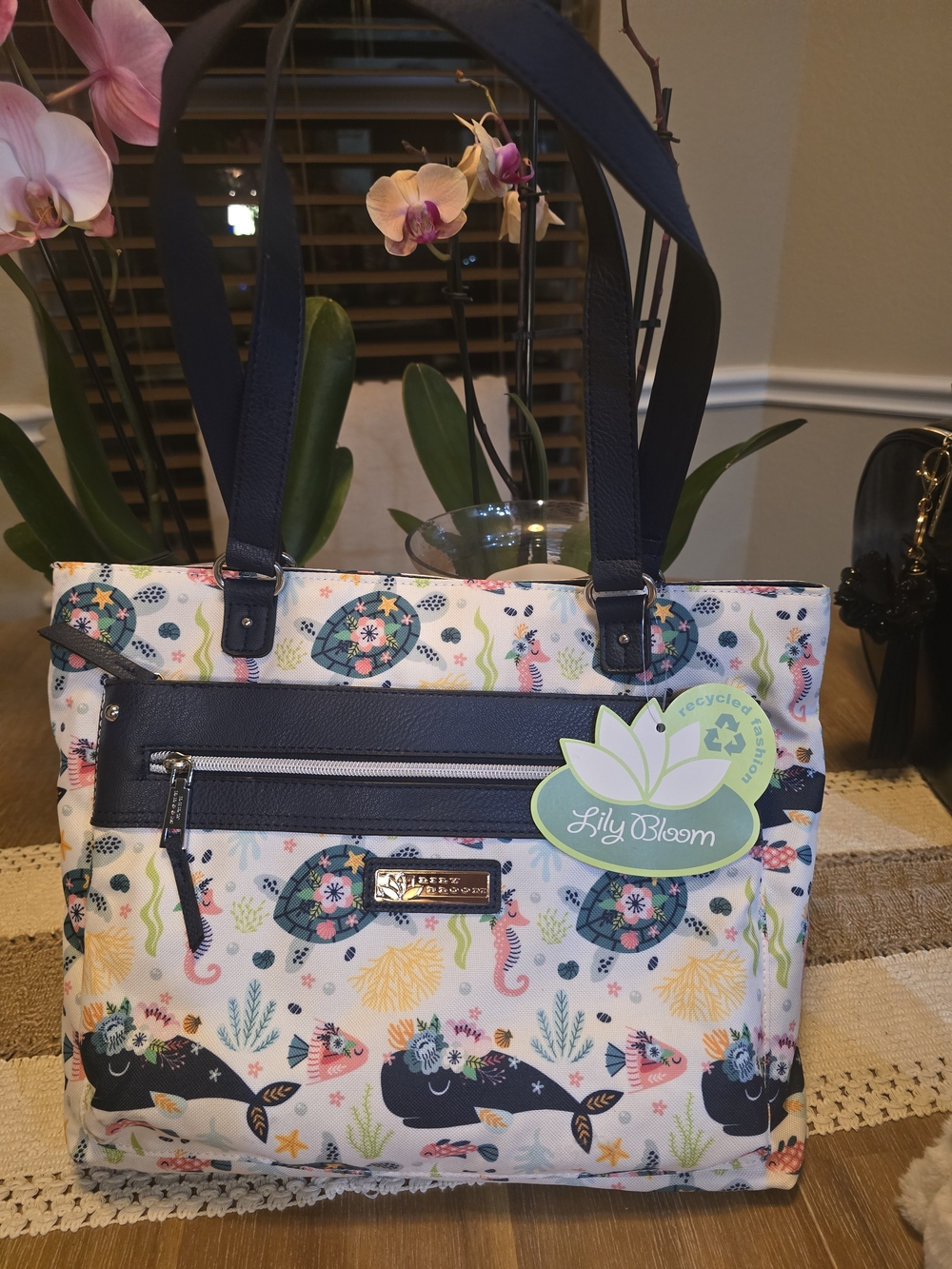 Lily Bloom Navy and Multicolor Sea Life Tote